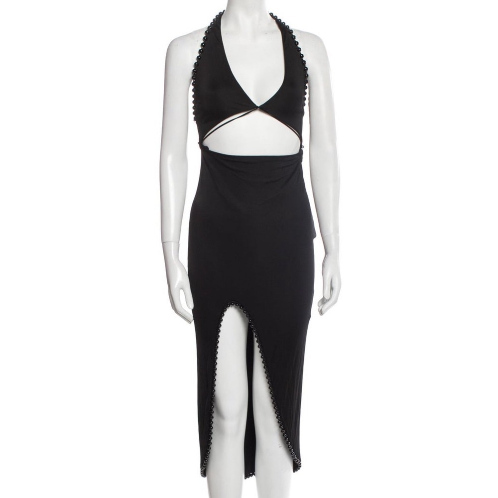 Alexander Wang Halter Dress Cutout‎ Beaded Trim Bodycon Black Size 10